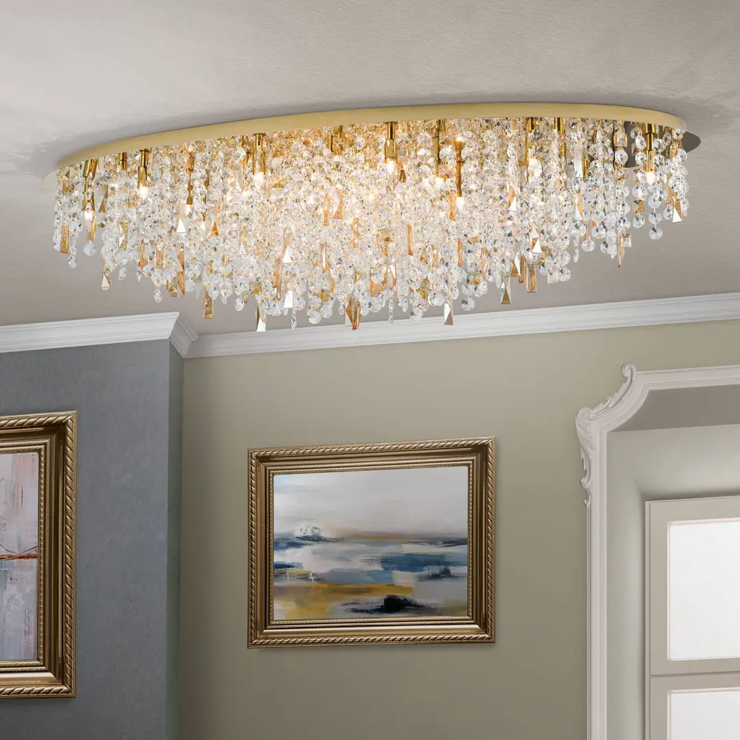 Orion Deckenlampe Crystalriver mit Kristallbehang gold