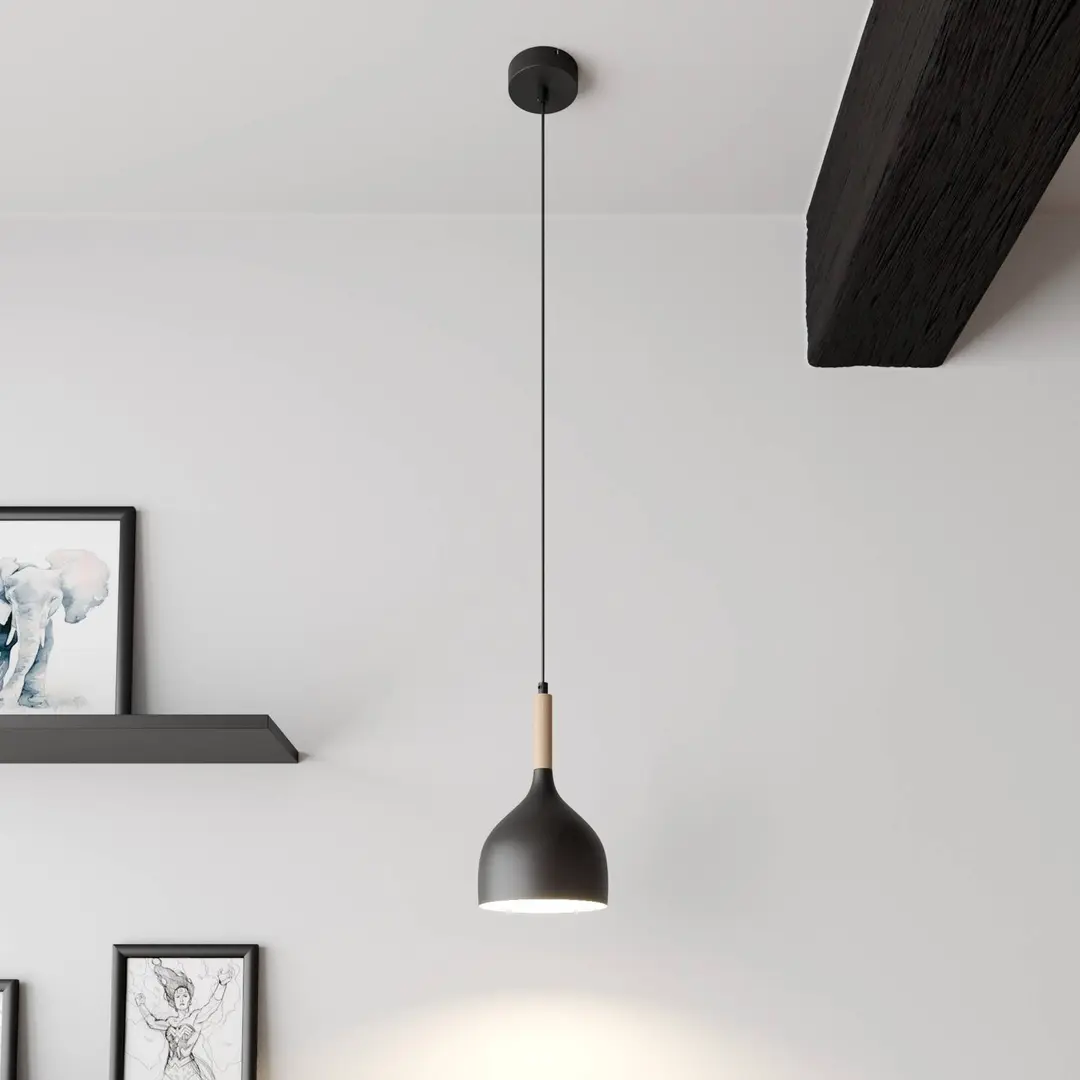 Luminex Hängeleuchte Noak, schwarz/holz natur, Ø 17 cm