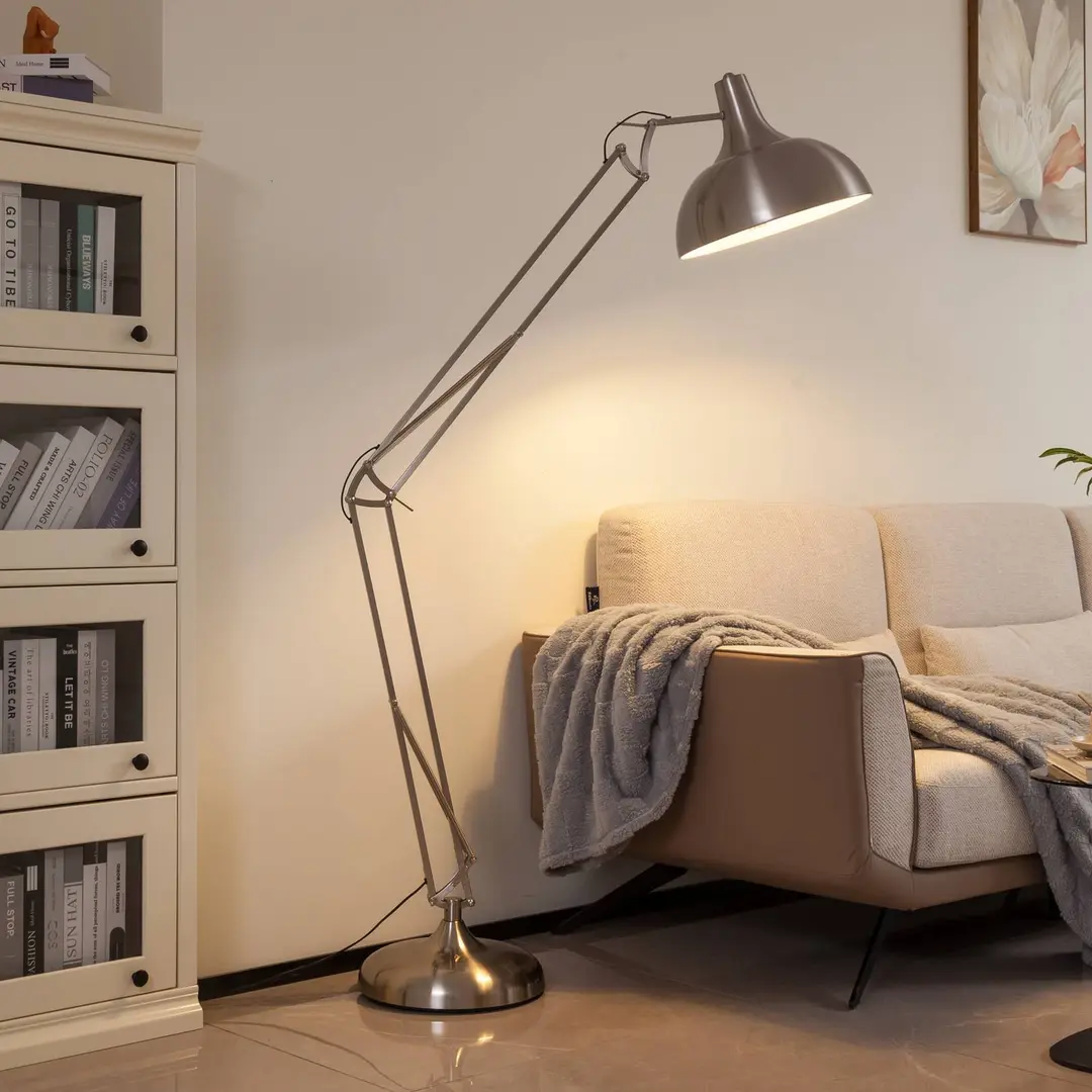 Lindby Stehleuchte Leia, silber, Metall, 180cm, drehbar, E27