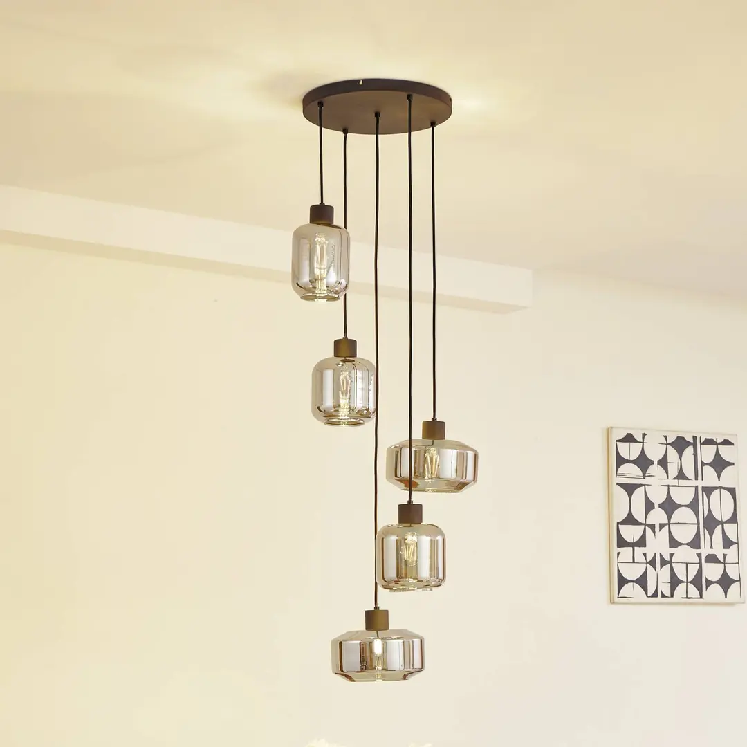 Lindby Hängeleuchte Hildur, Ø 35 cm, rauchgrau, Glas, E27