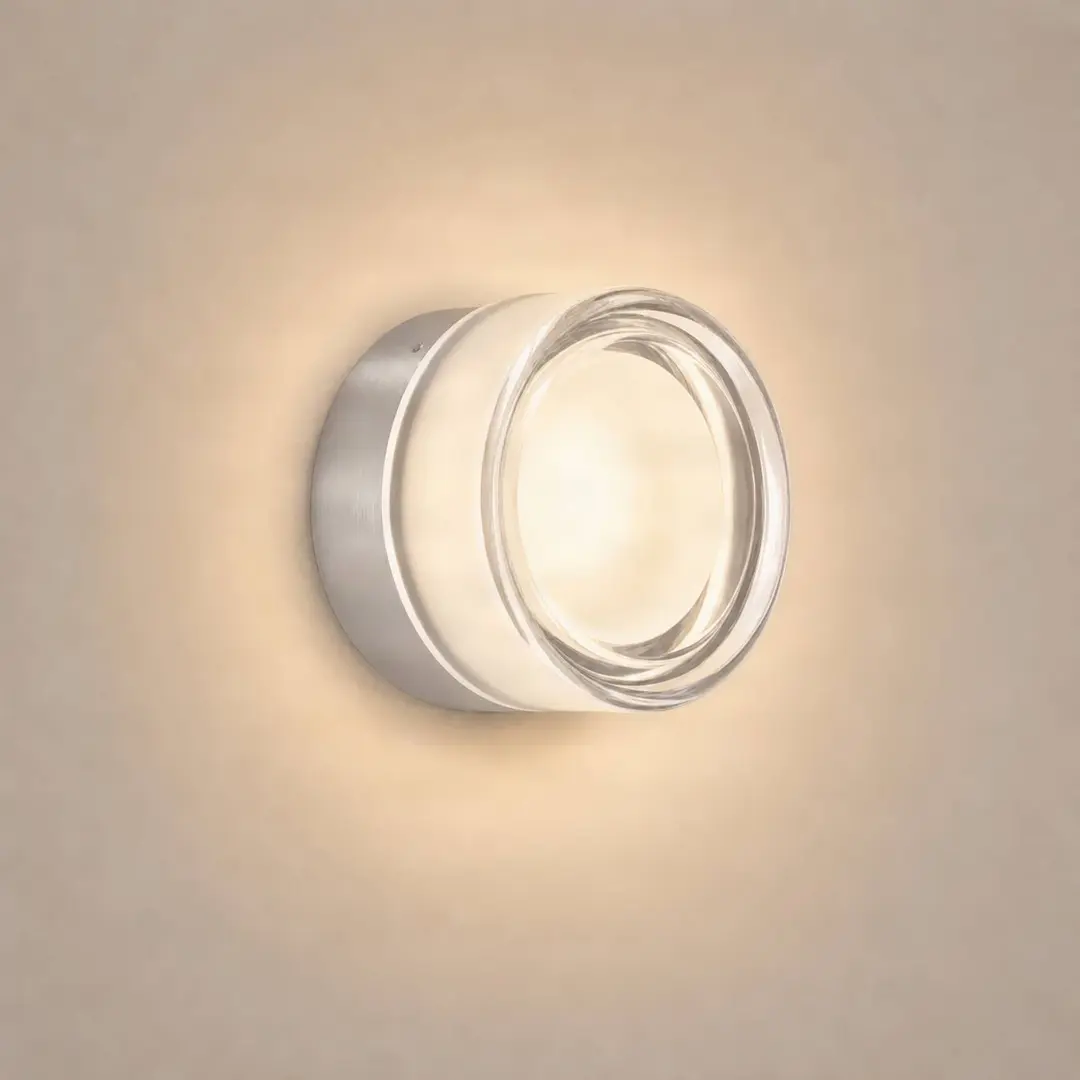 Lucande LED-Wandleuchte Somber, nickel/klar, Ø 12,5 cm, IP44
