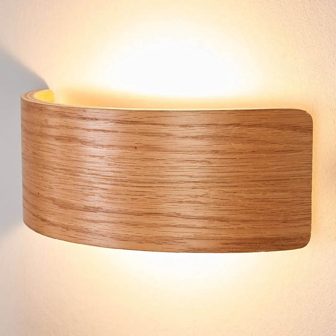 Lindby LED-Wandleuchte Rafailia, Breite 23cm, Holz, 3.000 K