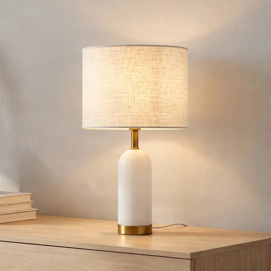 Lindby Tischlampe Alabaster, weiß/gold, Ø 30 cm, Marmor, E27