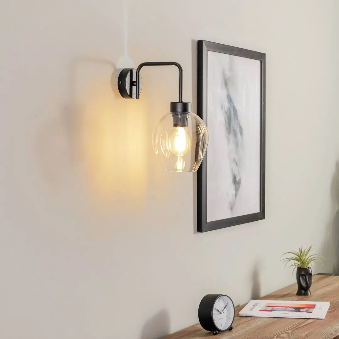 EMIBIG LIGHTING Wandleuchte Lukka, einflammig, schwarz/klar