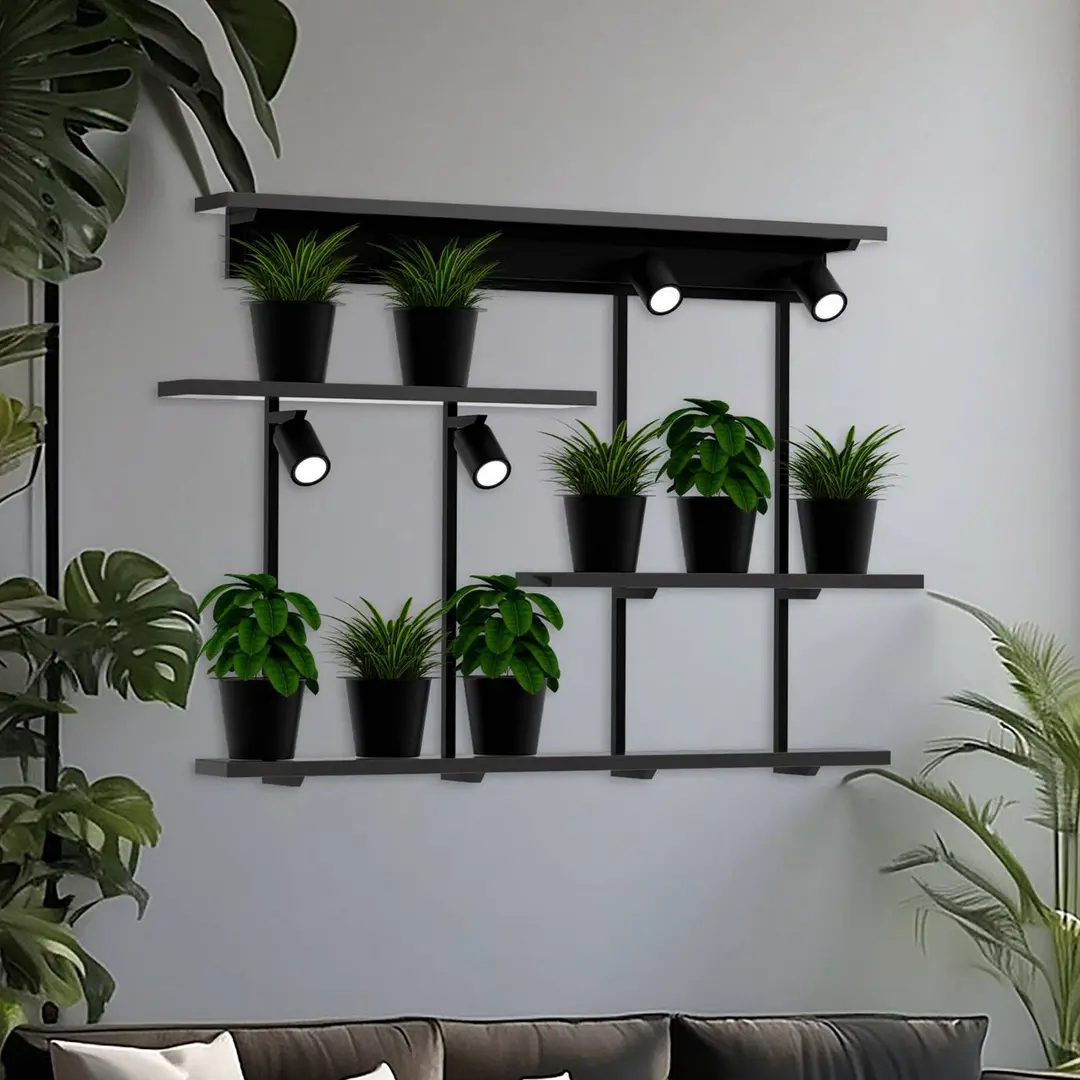 Luminex Wandleuchte Shelf, schwarz, Breite 102 cm, Holz, 4-flg.