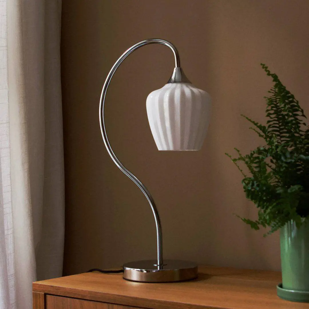 PR Home Tischleuchte Amalfi, weiß/chrom, Höhe 51 cm, Glas, E14