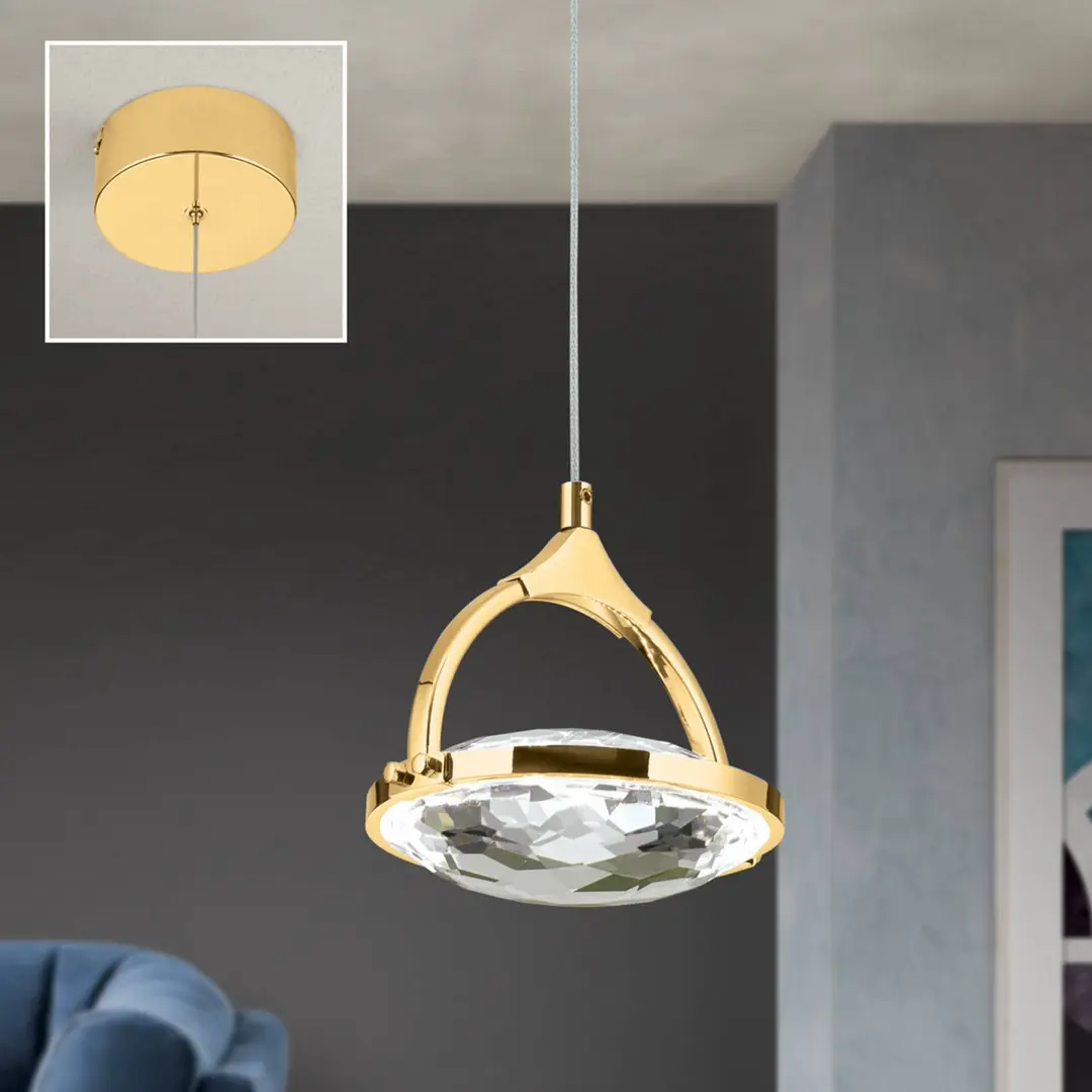 Orion LED-Hängeleuchte Moon, K9-Kristallglas, 1fl, gold