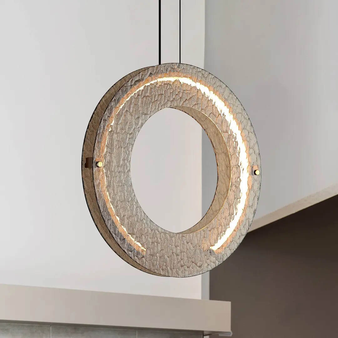 Viokef LED-Hängelampe Tamara, amberfarben, Ø 40 cm, Glas/Metall