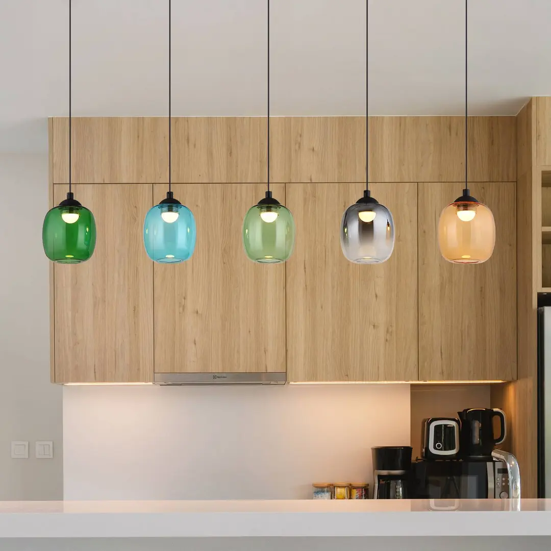 Globo LED-Hängeleuchte Minara, 5-flg., Länge 102 cm, bunt, Glas