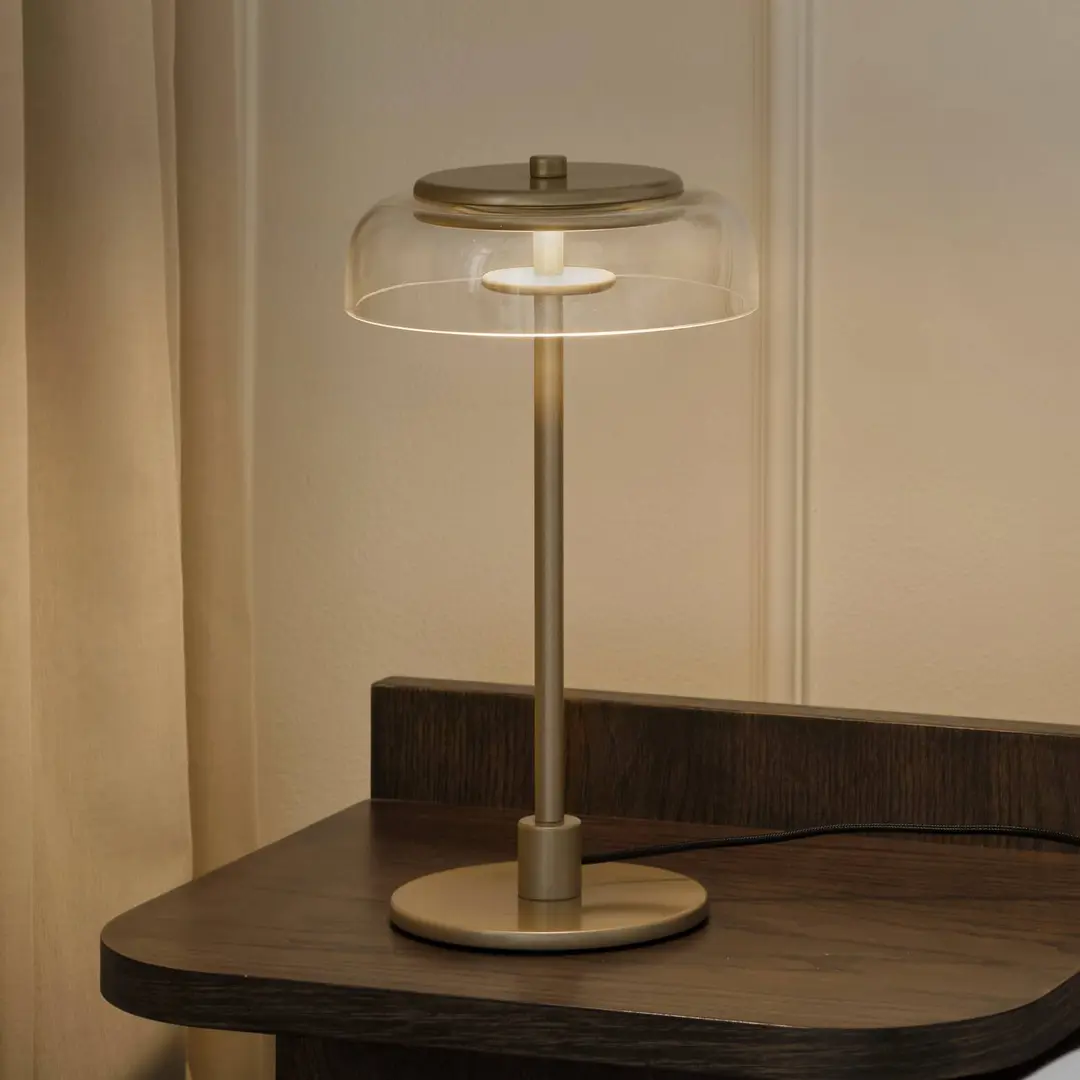 Nuura LED-Tischleuchte Blossi, Höhe 31 cm, goldfarben/klar