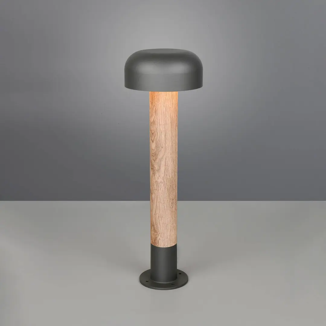 Trio Lighting Wegeleuchte Fraser, grau/Holzoptik, Alu, IP54, Höhe 84,5 cm