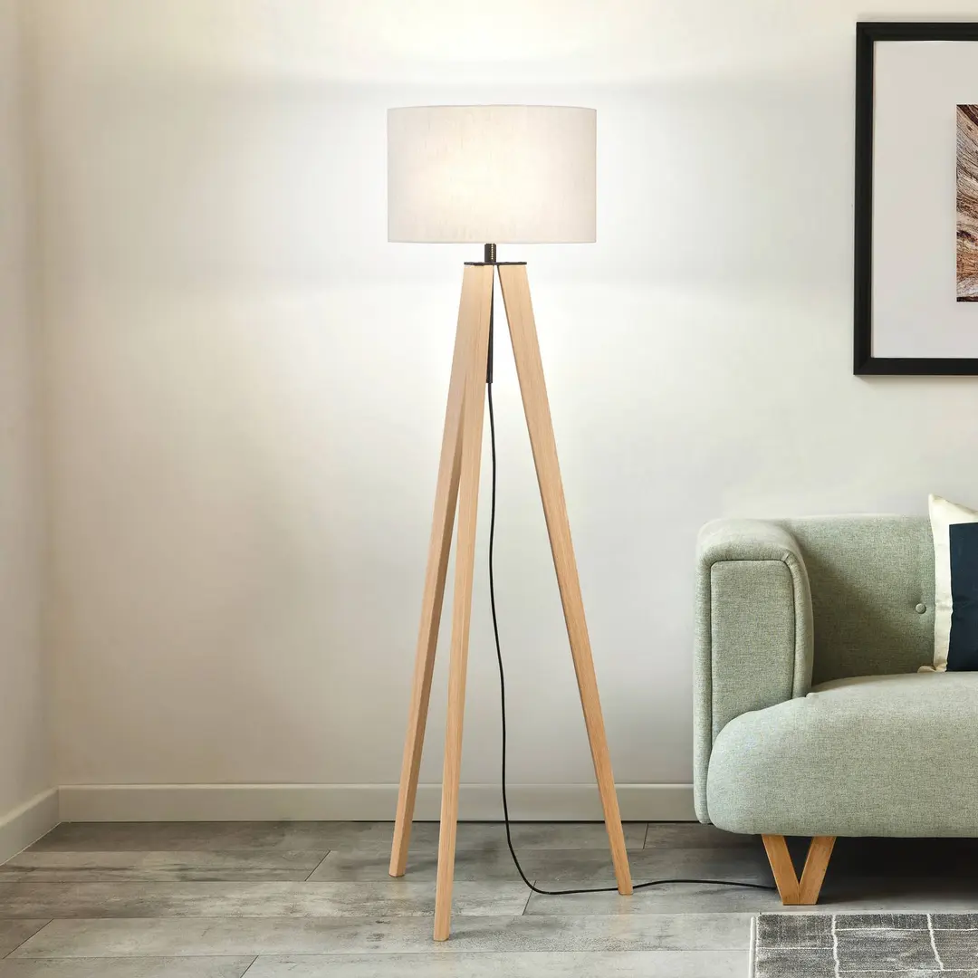 FISCHER & HONSEL Stehlampe SHINE-WOOD, sand/schwarz/eiche Höhe 164 cm 3 x E27