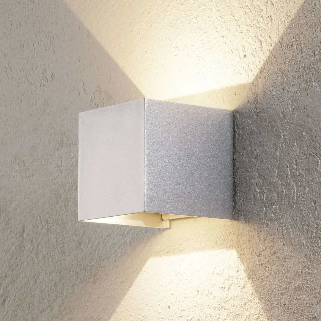 Orion LED-Außenwandleuchte Cube, alufarben, Metall, 10 cm, up/down