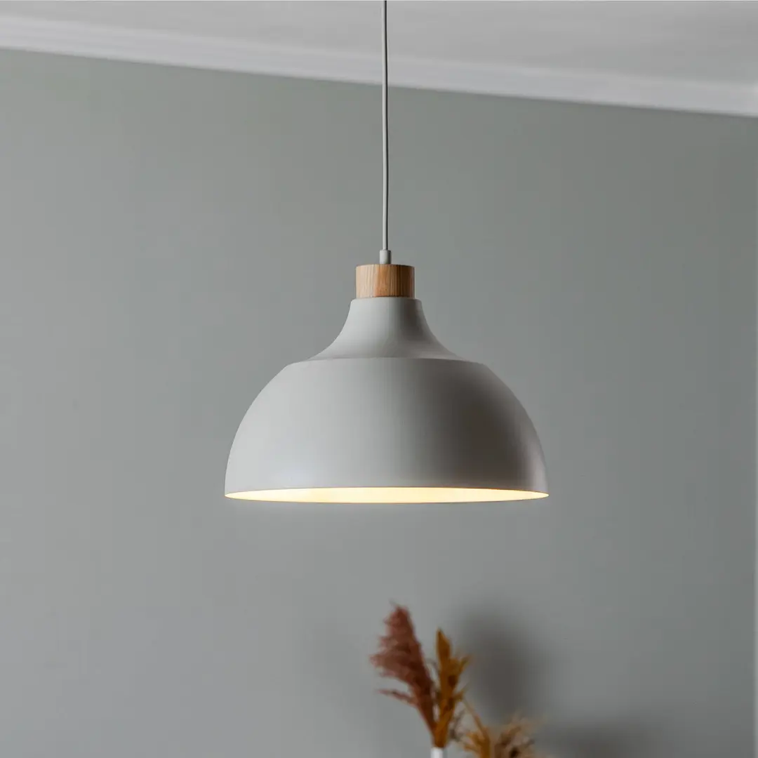 TK Lighting Hängeleuchte Kaitt, beige, Ø 34 cm, Holzdetail