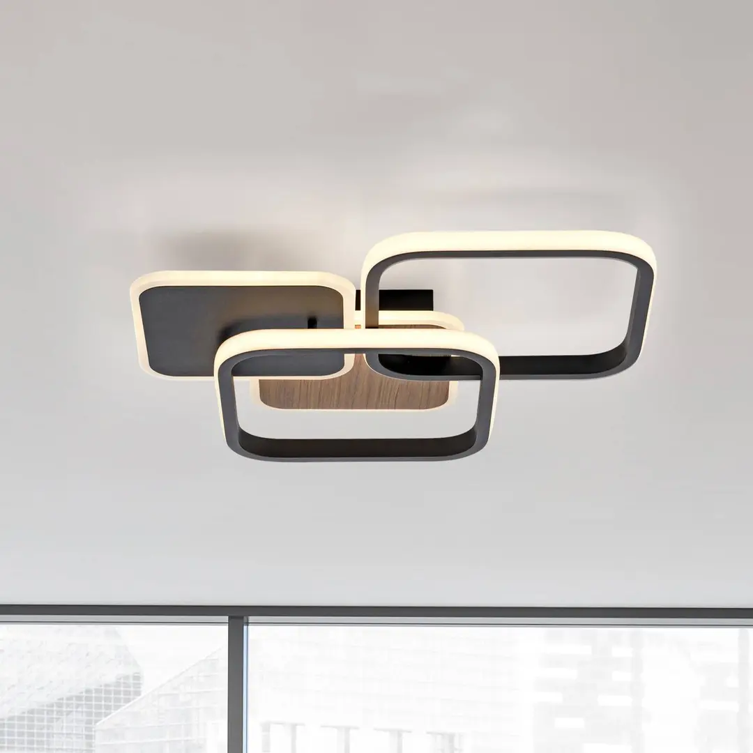 JUST LIGHT. GmbH LED-Deckenleuchte Sevent, eckig 3.000 K holzfarben