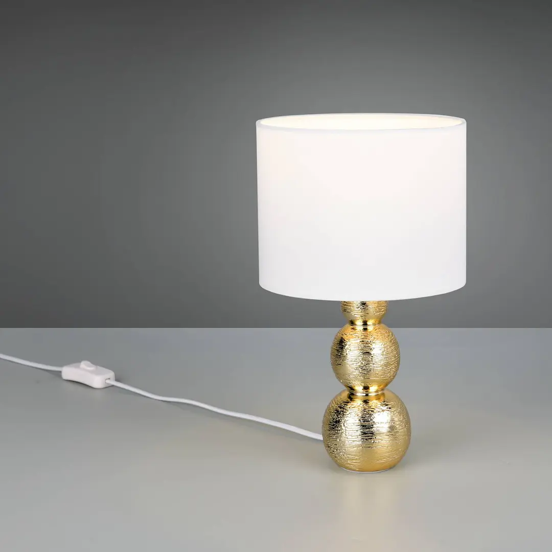 Reality Leuchten Tischleuchte Lova, weiß/gold, Höhe 29 cm, Glas/Keramik, E27