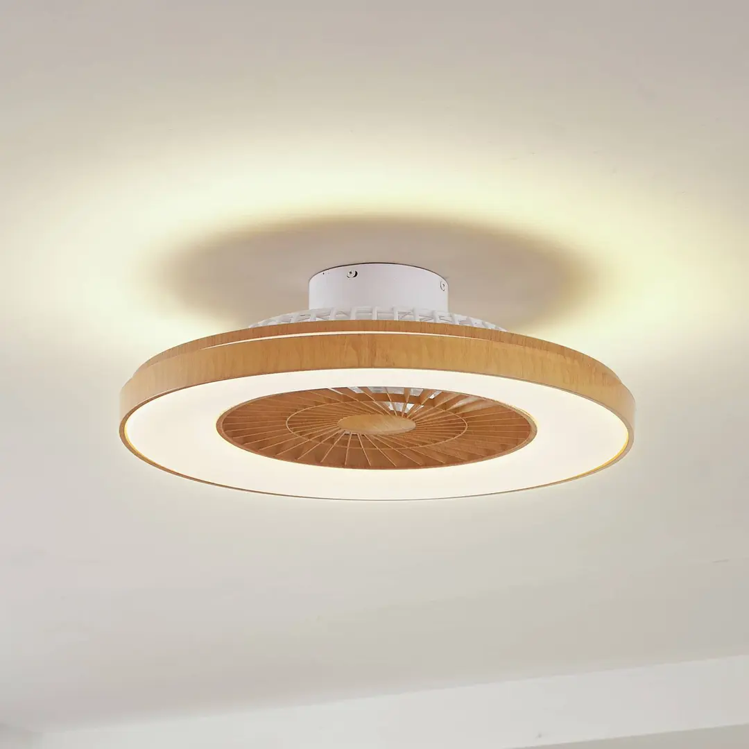 Lindby LED-Deckenventilator Teleo, Ø58 cm, holz, DC, Tuya