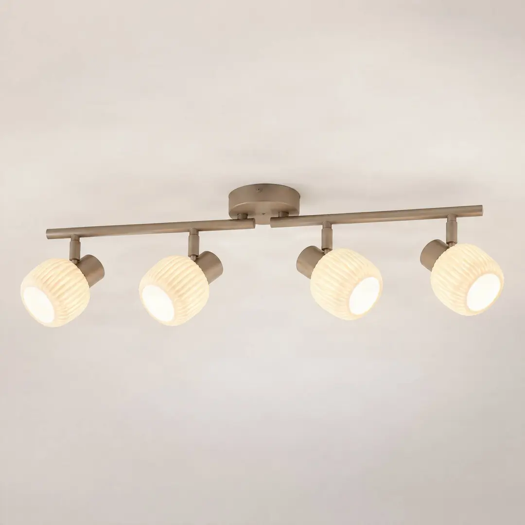 NOLA Deckenstrahler Evey, Länge 83 cm, 4-flg., weiß/beige