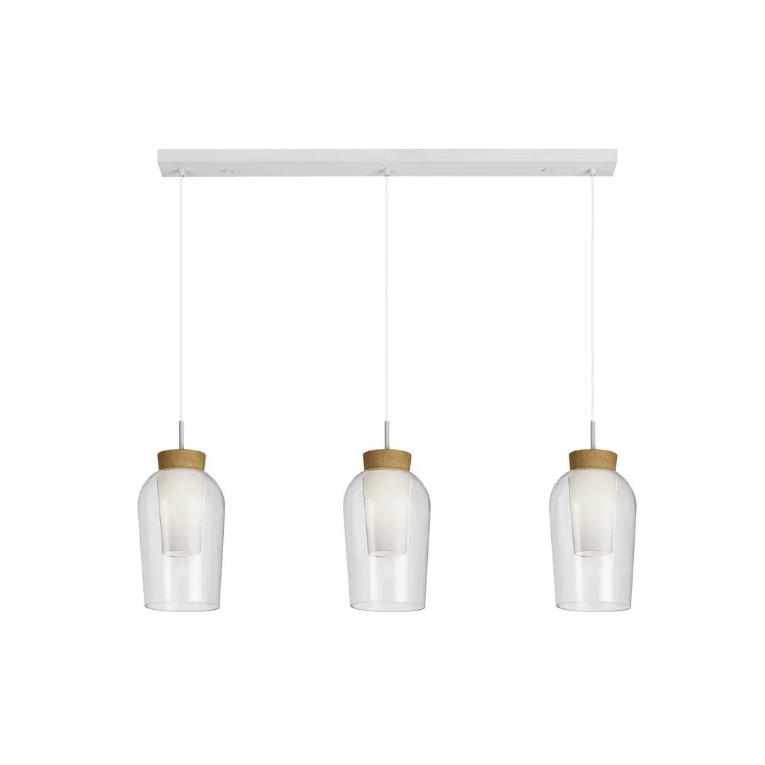 Mantra Iluminación Hängeleuchte Nora, weiß, transparent, 3-flammig Balken, Glas