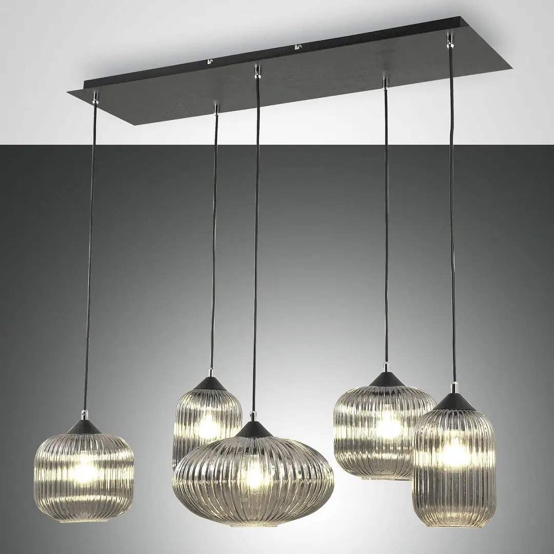 Fabas Luce Hängeleuchte Gillis aus Glas, fünfflammig