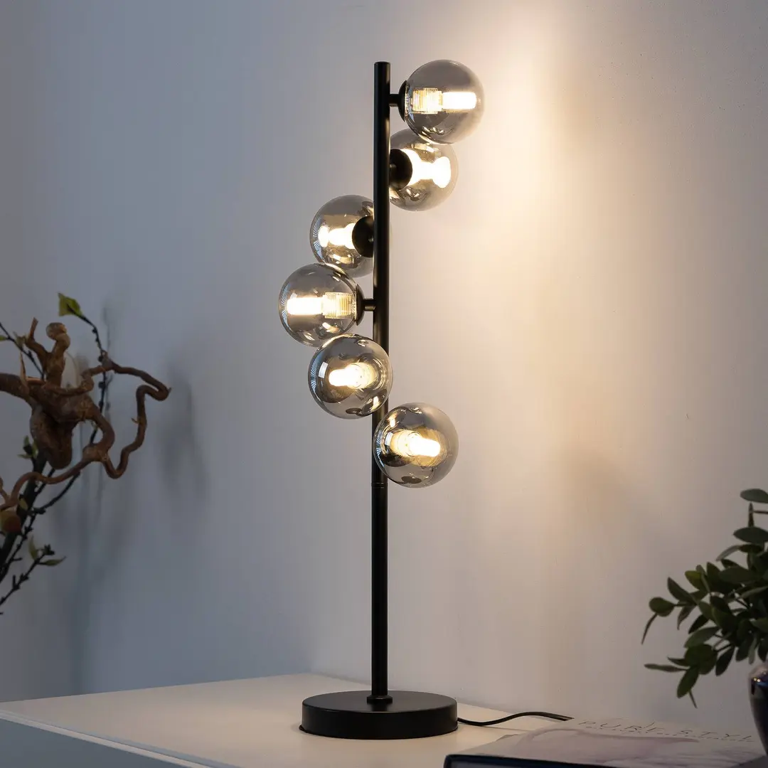 SCHÖNER WOHNEN-Kollektion SCHÖNER WOHNEN Tischleuchte Dubai, Rauchglas, 6-fl., G9
