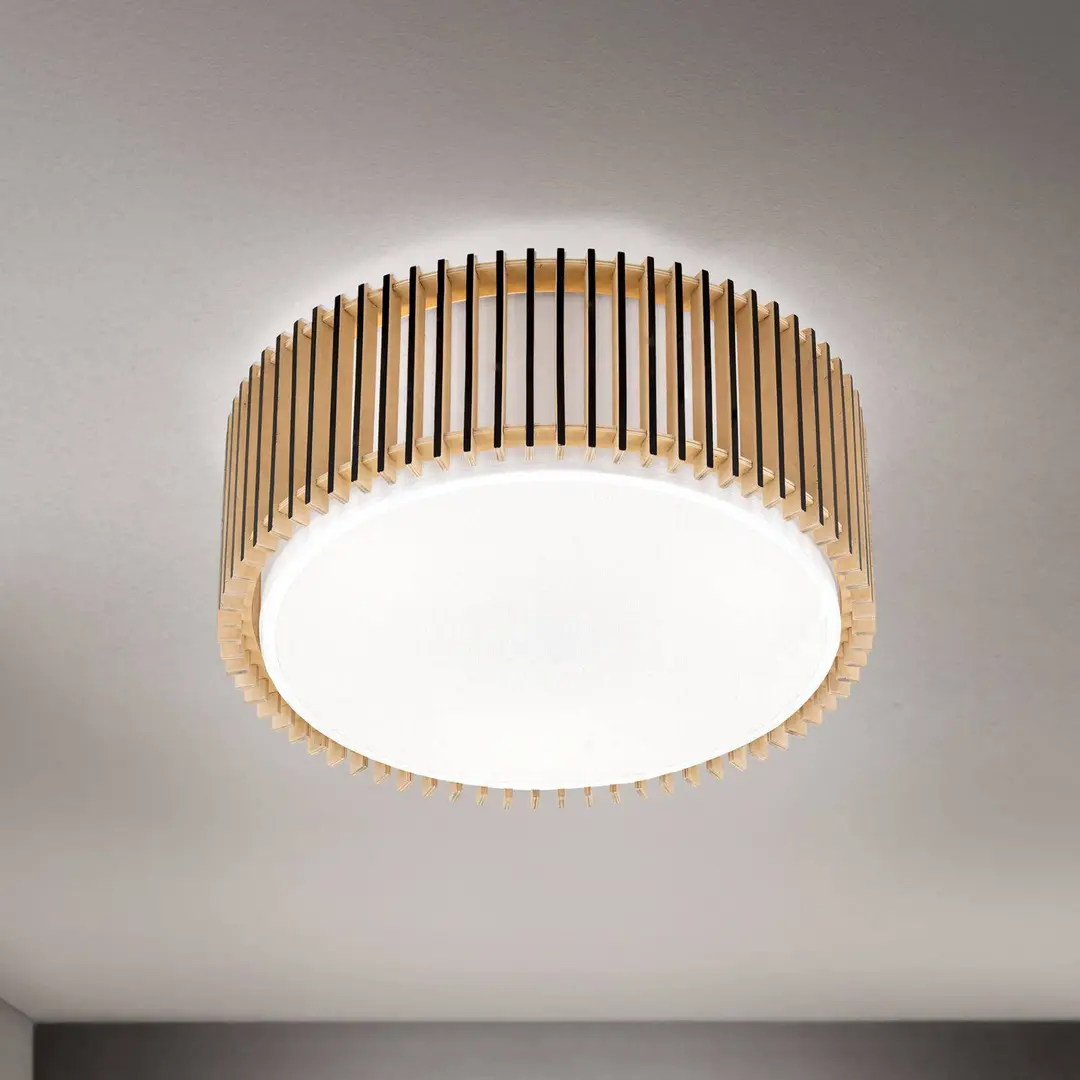 Orion Deckenleuchte Tarta, Ø 40 cm, Holz, Textildiffusor, 3 x E27