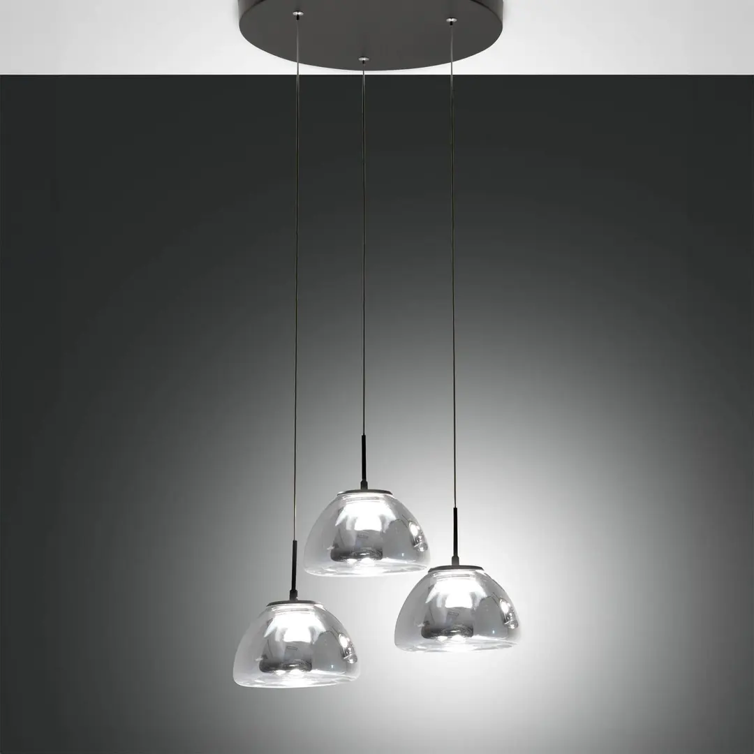 Fabas Luce LED-Hängeleuchte Lucille, 3-flammig, rauchgrau, CCT, Dimmer