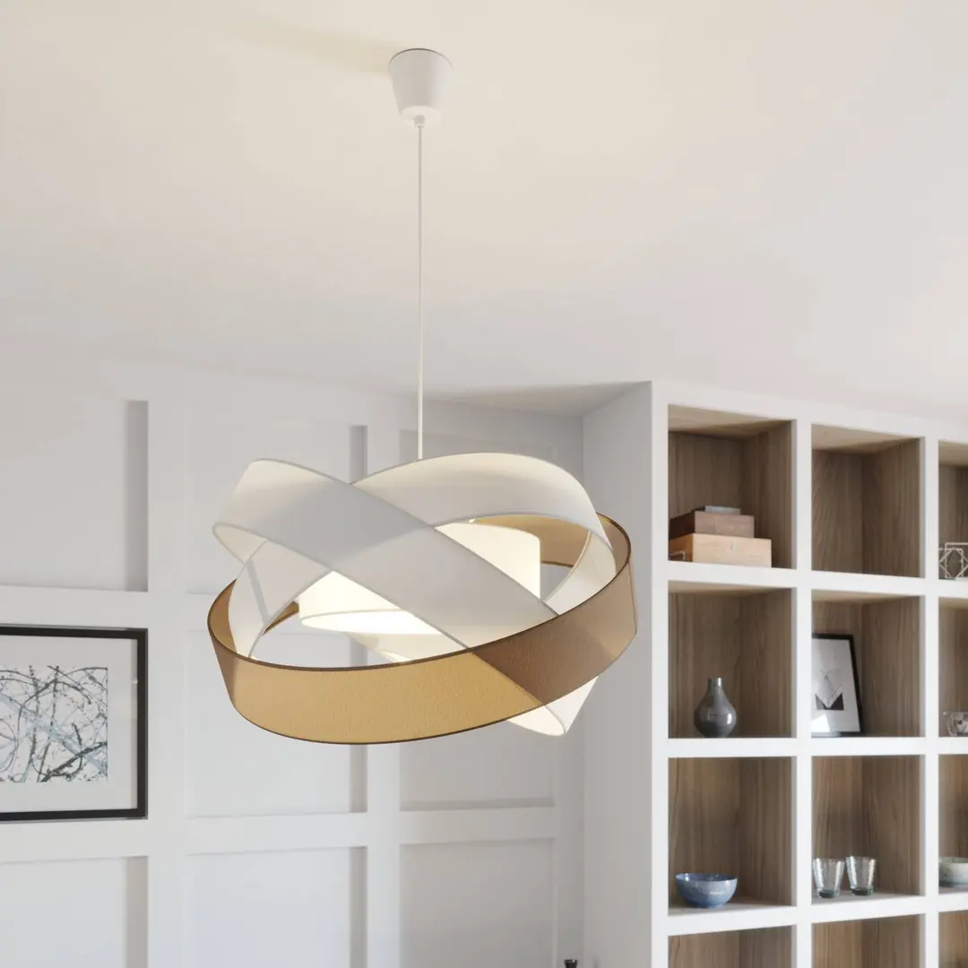 Lindby Pendellampe Simaria, braun/grau/weiß, Ø 60 cm, E27