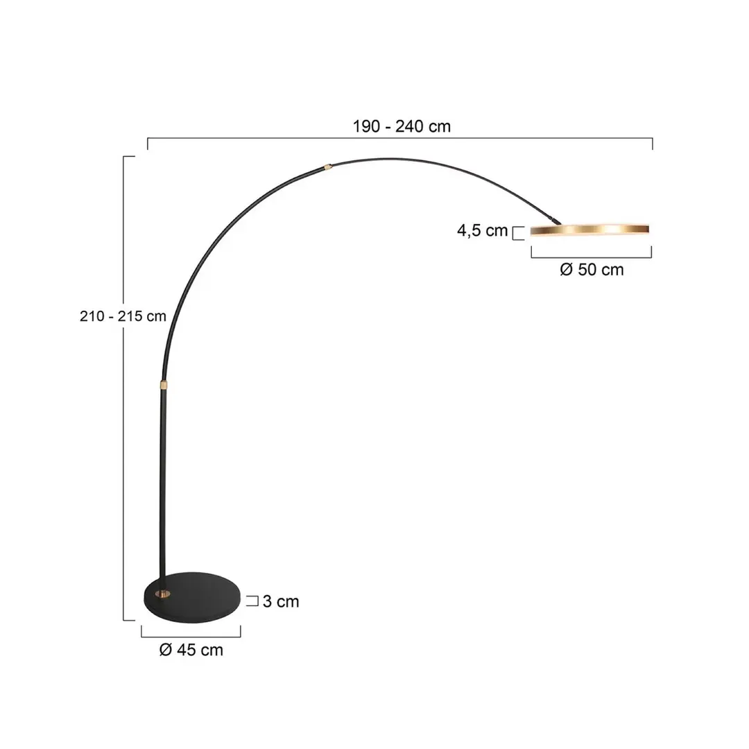 Steinhauer LED-Bogenleuchte Ringlux, schwarz/gold, Metall, CCT, Dimmer