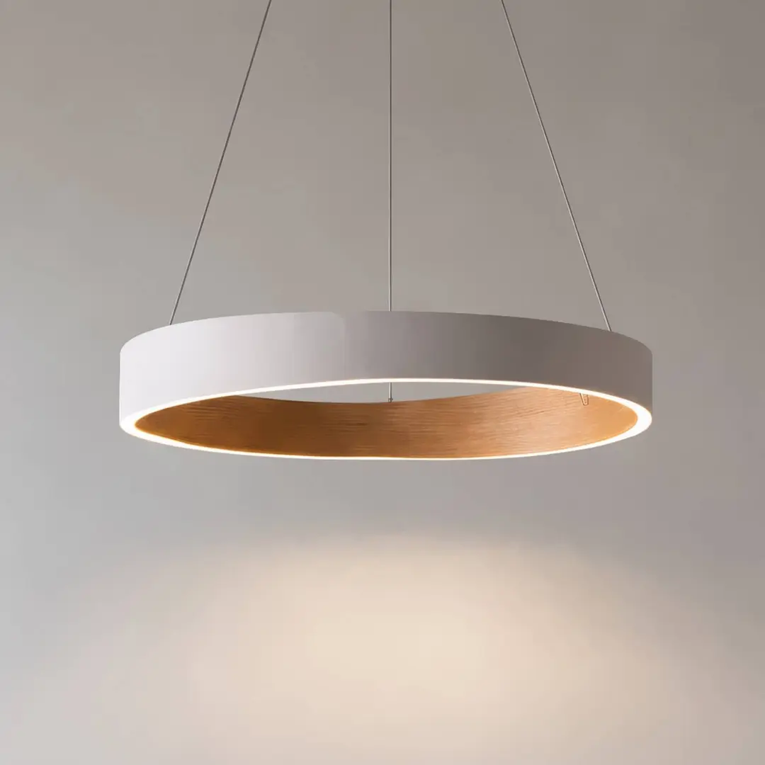 Lucande LED-Hängeleuchte Daelor, weiß/holz, CCT, dimmbar