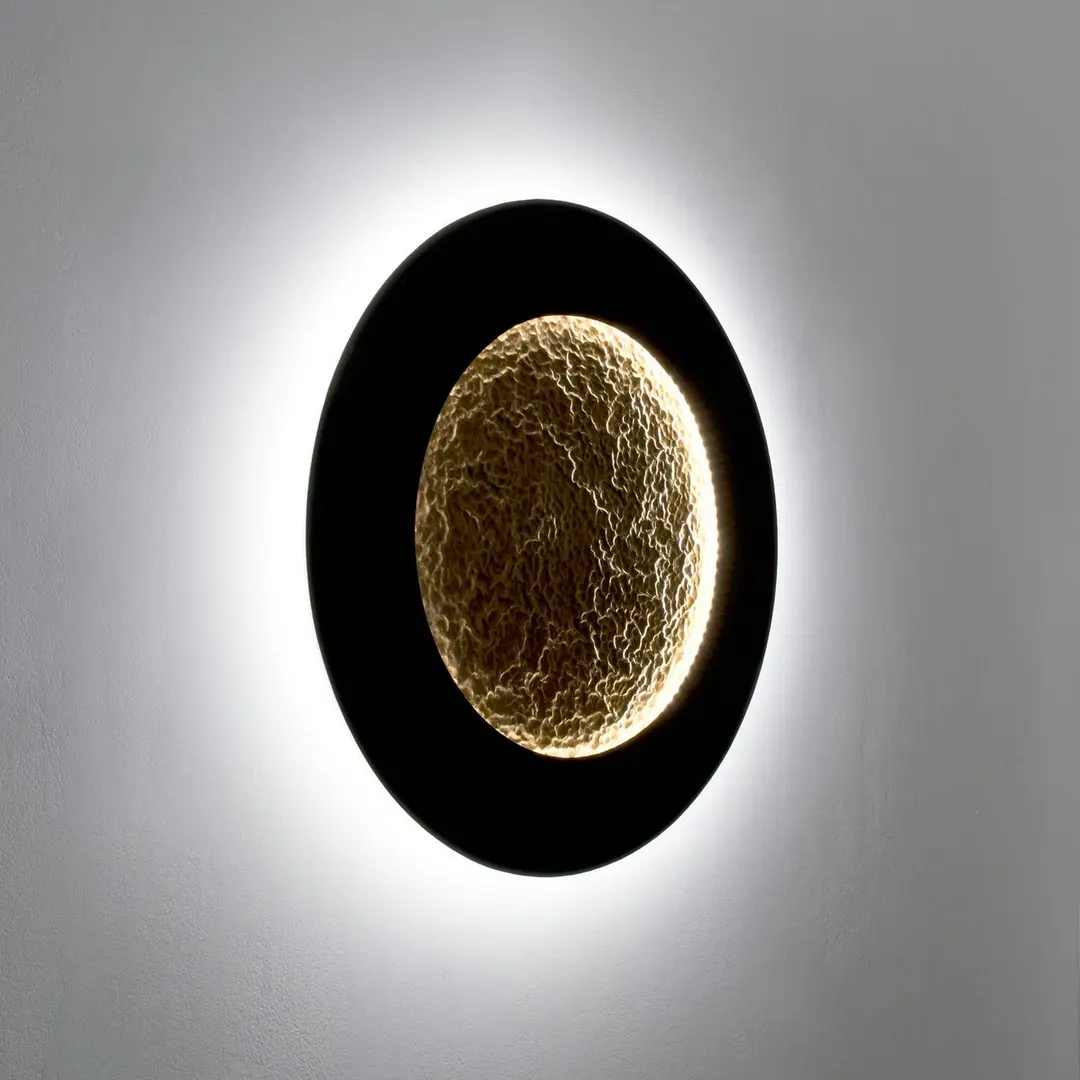 Holländer LED-Wandleuchte Luna Piena, braun-schwarz/gold, Ø 80 cm
