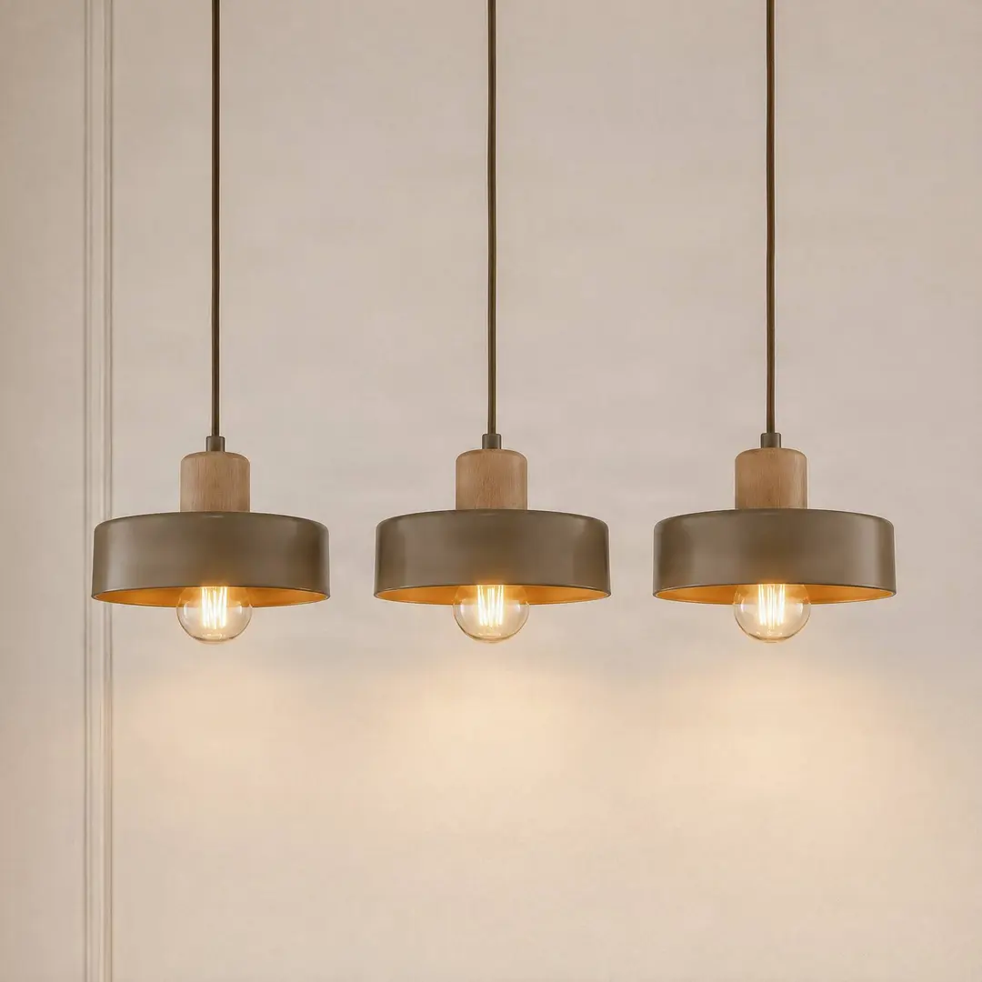 EMIBIG LIGHTING Hängeleuchte Torin, beige, Länge 80 cm, 3-flg., Metall/Holz