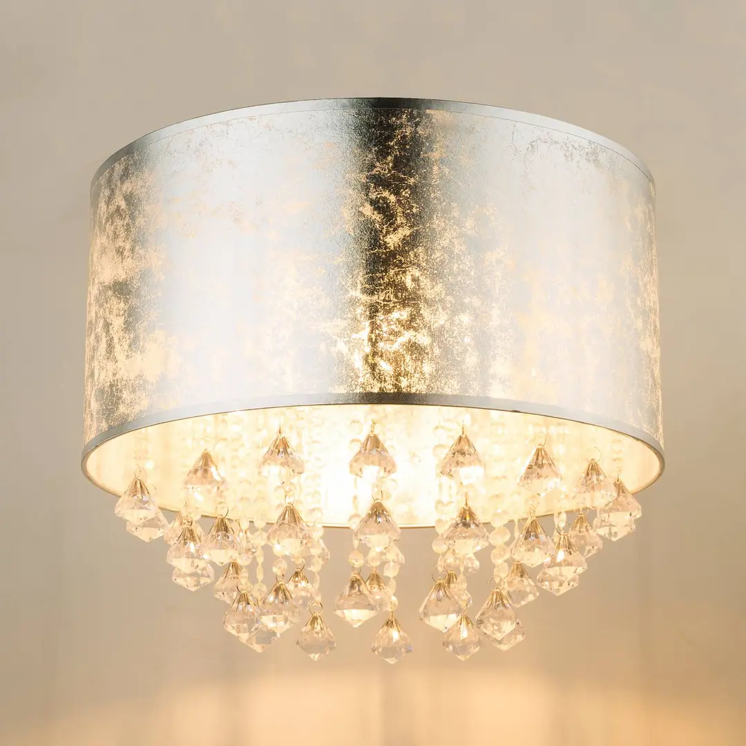 Globo Deckenlampe Amy mit Acrylkristallen, blattsilber