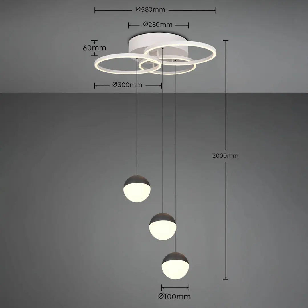 Reality Leuchten LED-Pendel Larino rund, hellgrau, Metall, CCT, Fernbedienung