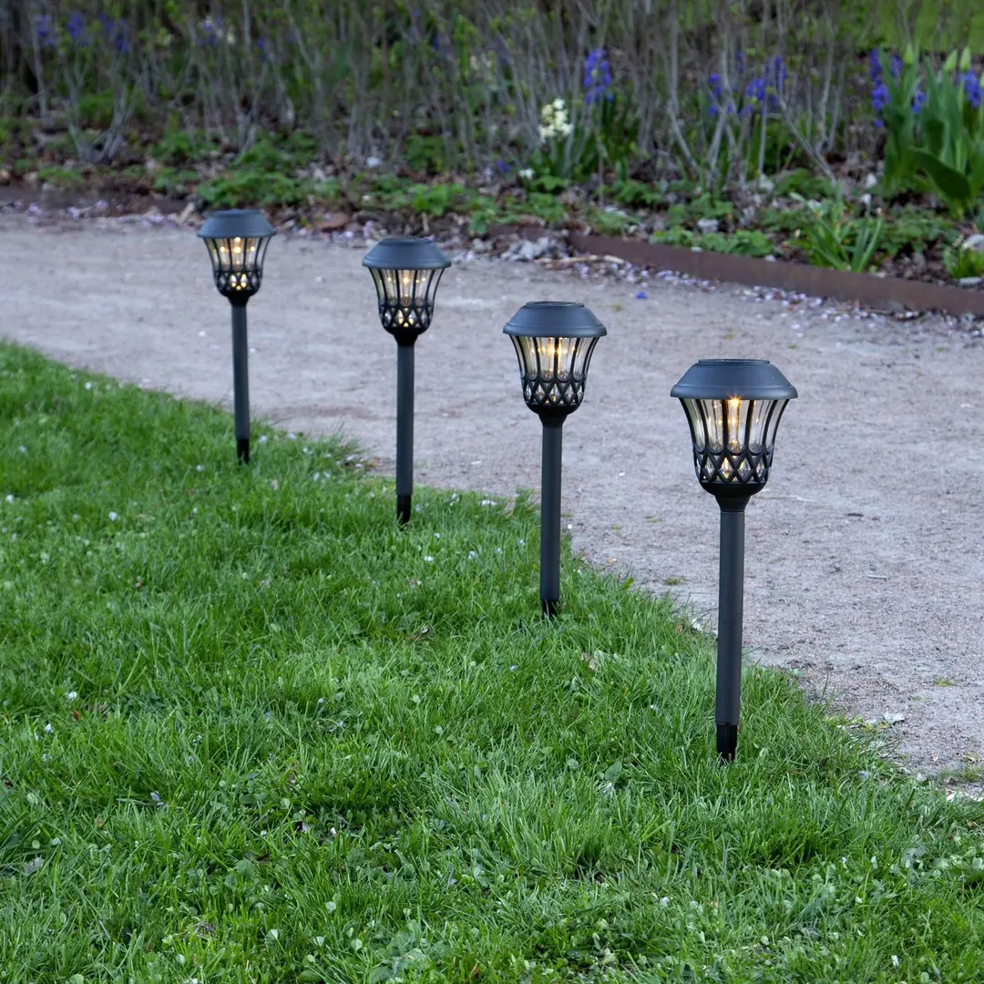 STAR TRADING LED-Solar-Erdspießleuchte Lace, schwarz, Höhe 31 cm, 4er-Set