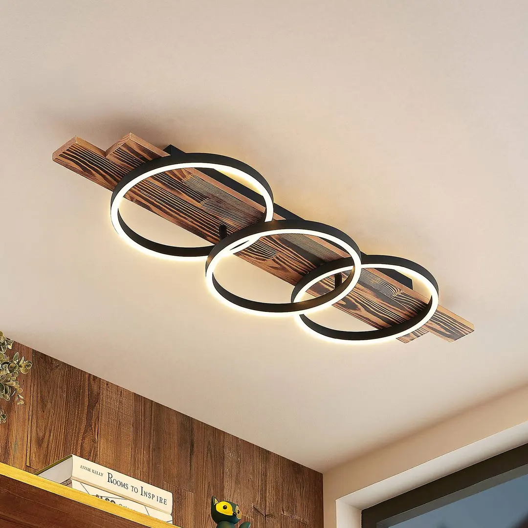Lindby LED-Deckenleuchte Sentoa, Holz, 100 cm lang, 3.000 K