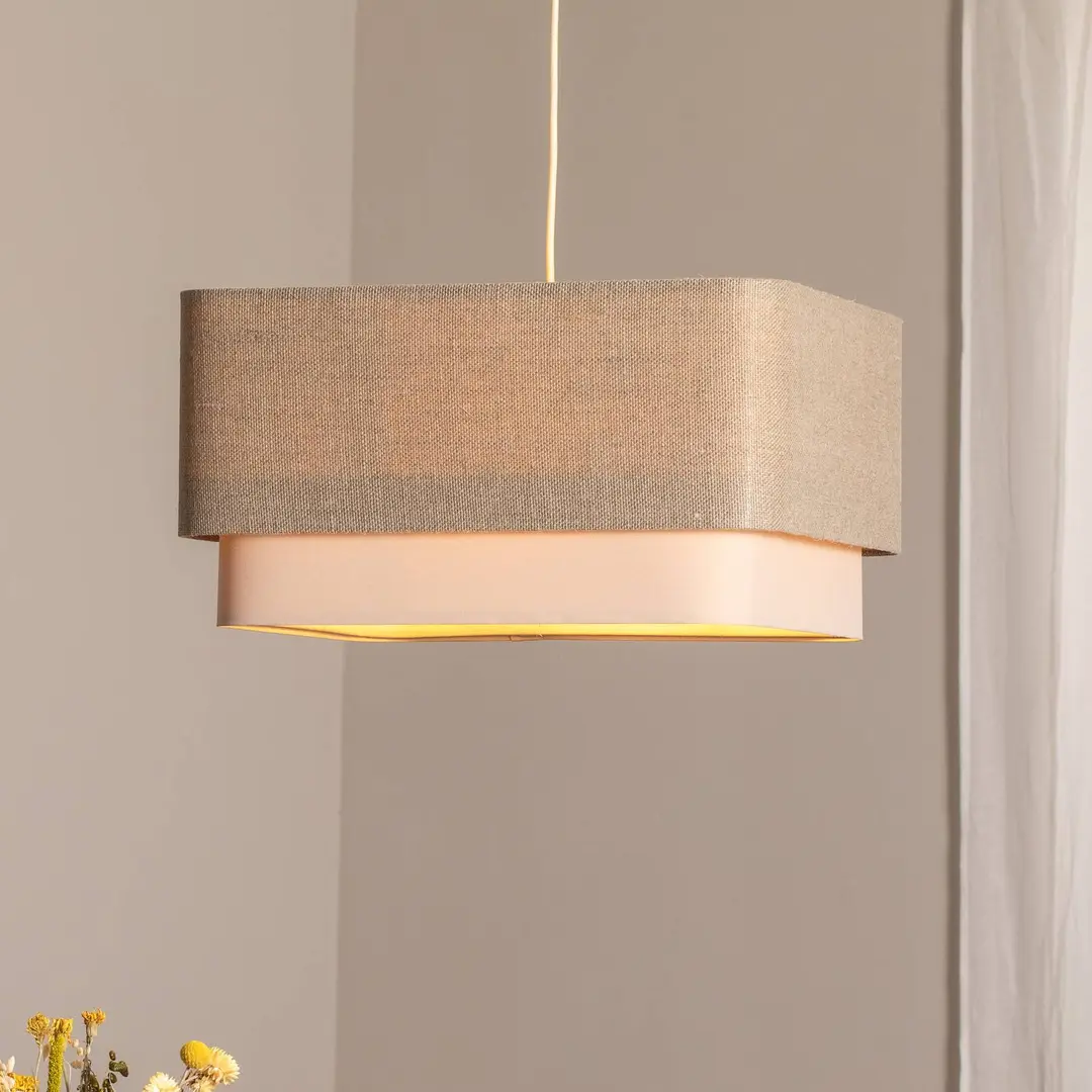 Maco Design Hängeleuchte Kwadro Duo, creme/beige, 50x50cm, Leinen