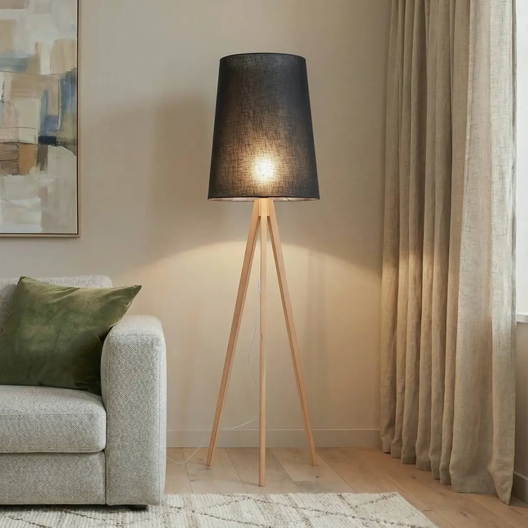 TK Lighting Stehleuchte Walz, schwarz, Holz, Höhe 175 cm, E27