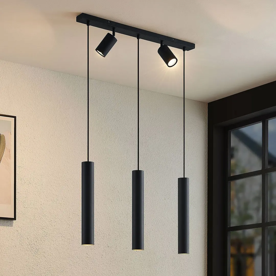 Lindby Hängeleuchte Sanad, 70 cm, 5-flg., schwarz, GU10