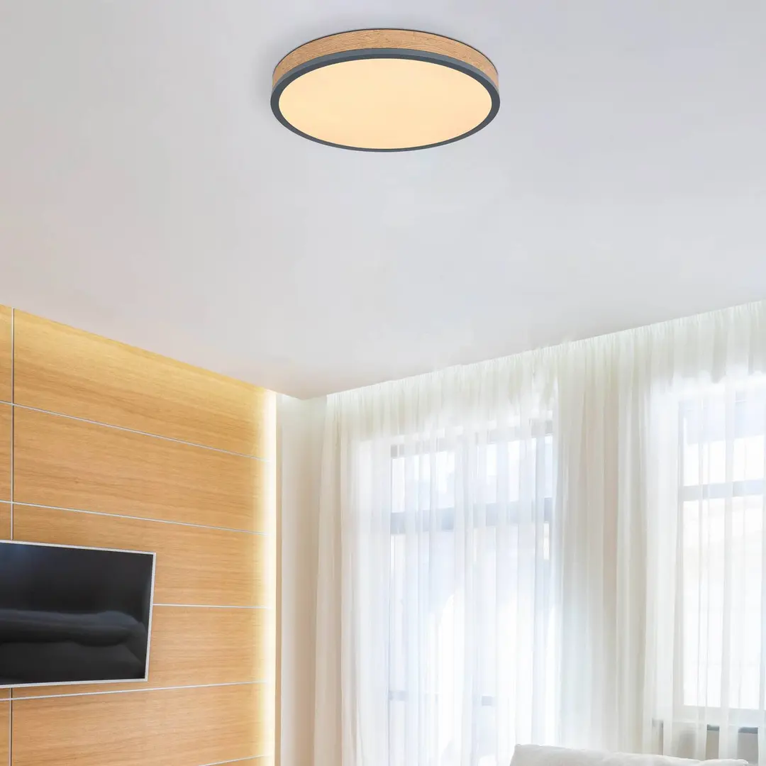 Globo LED-Deckenlampe Doro, Ø 45 cm, grafit/holz dunkel, Holz, CCT