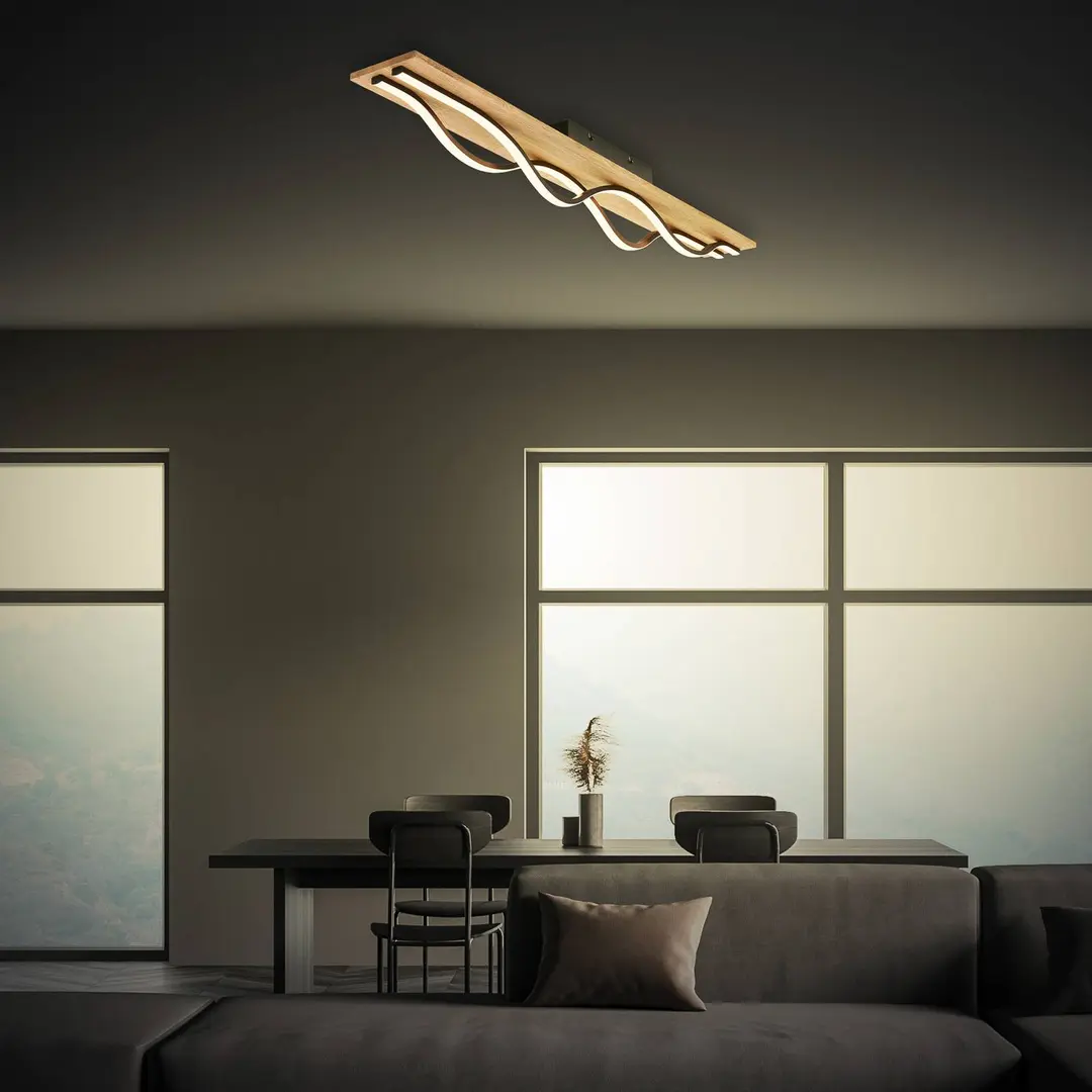 Briloner LED-Deckenleuchte Vinka, 98x11 cm, 2-flammig, holzfarben
