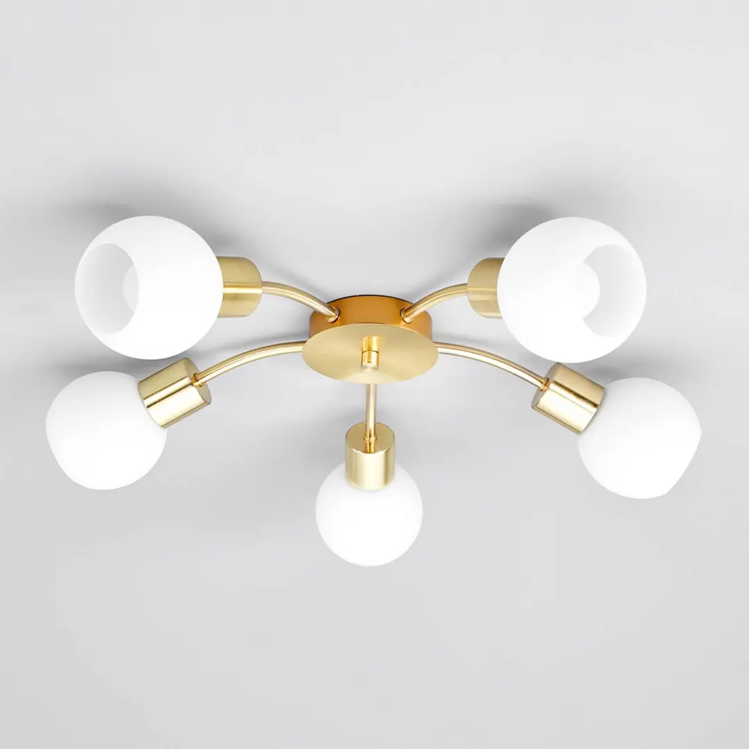 Lindby Deckenlampe Elaina, Ø54cm, 5-flg., messing, Glas, E14
