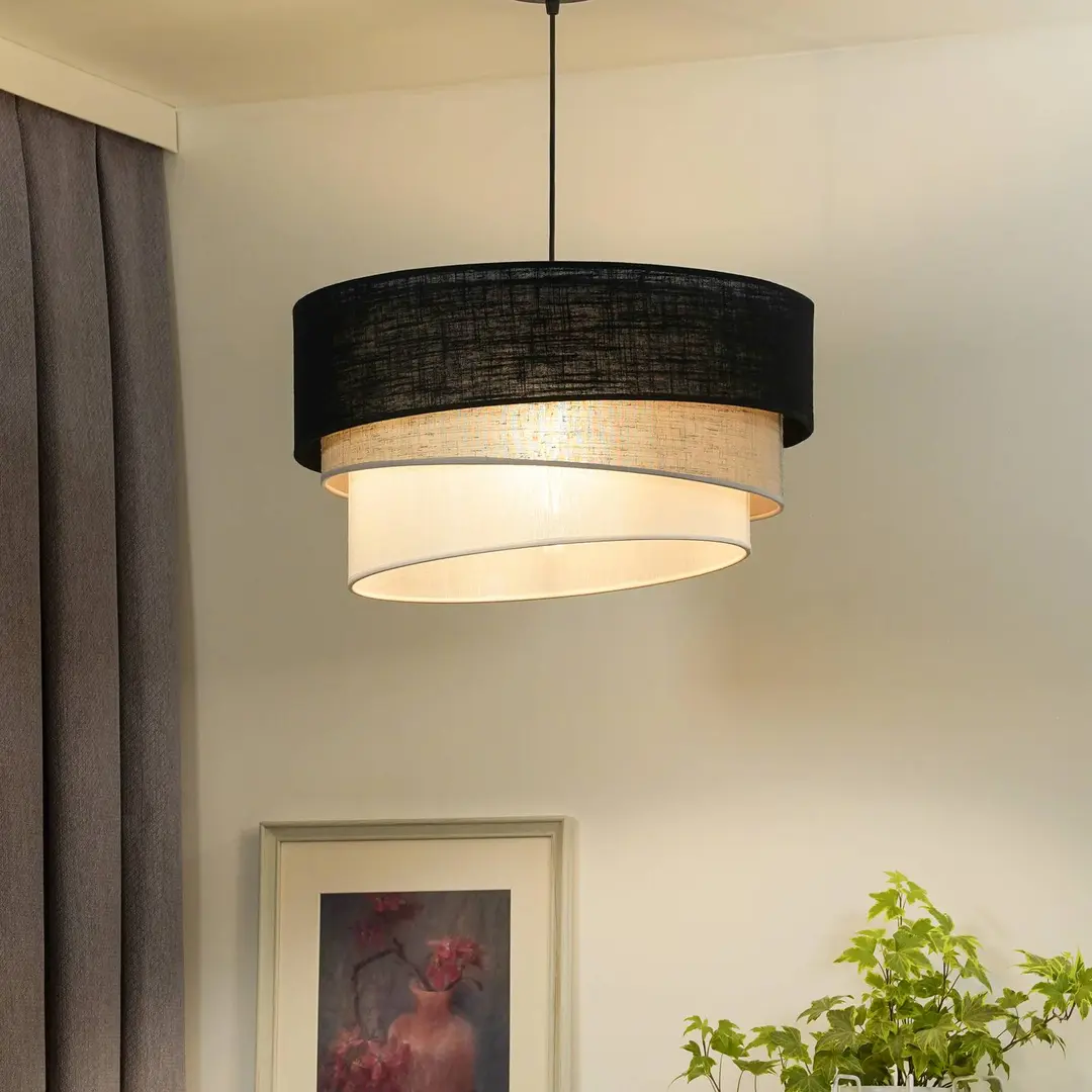 Duolla Hängeleuchte Trio, schwarz/grau/weiß, Textil, Ø 45 cm