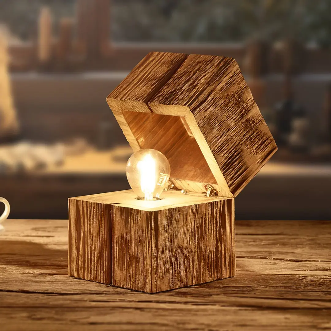 Trio Lighting Tischleuchte Treasure, naturbelassen, Holz, aufklappbar