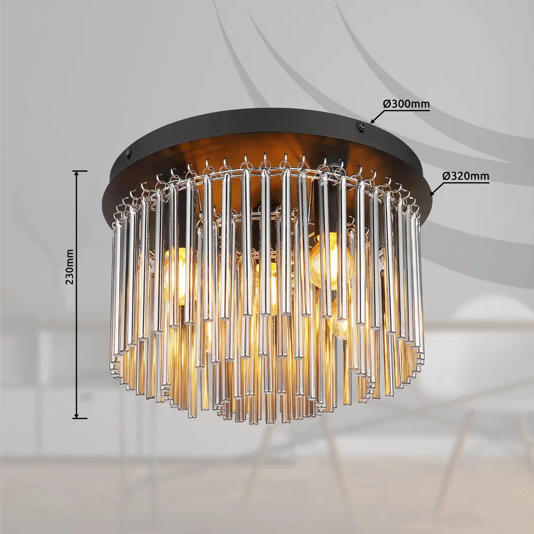 Globo Deckenlampe Gorley, rauch/schwarz, Glas, 32 cm, 5-flg., E14