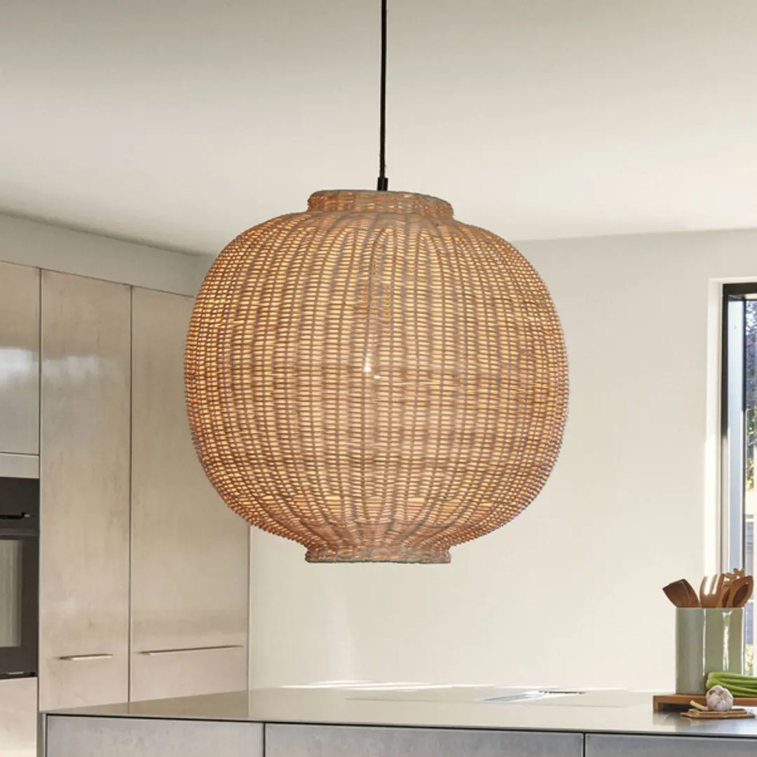 HÜBSCH Hängeleuchte Chand, rund, Rattan, naturfarben