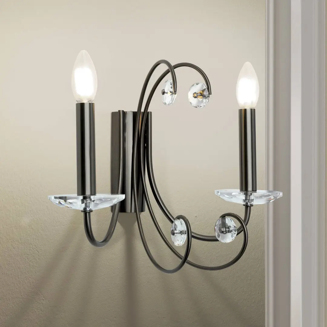 Orion Wandlampe Ariane, nickelfarben, Breite 37,5 cm, Kristall