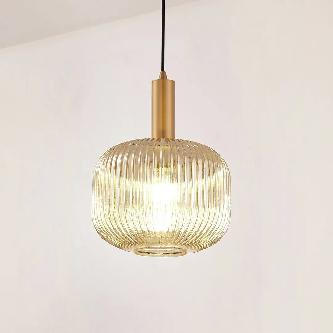 Lindby Hängeleuchte Doroteo, 1-flg., grau, Glas