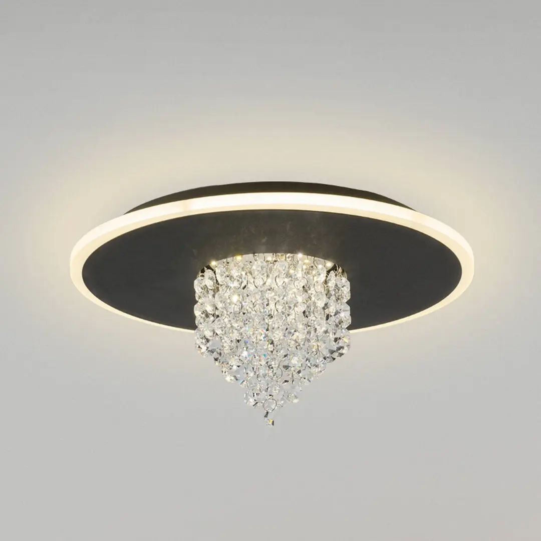 Searchlight LED-Deckenleuchte Deluge, schwarz, Ø 32 cm, Metall/Acryl