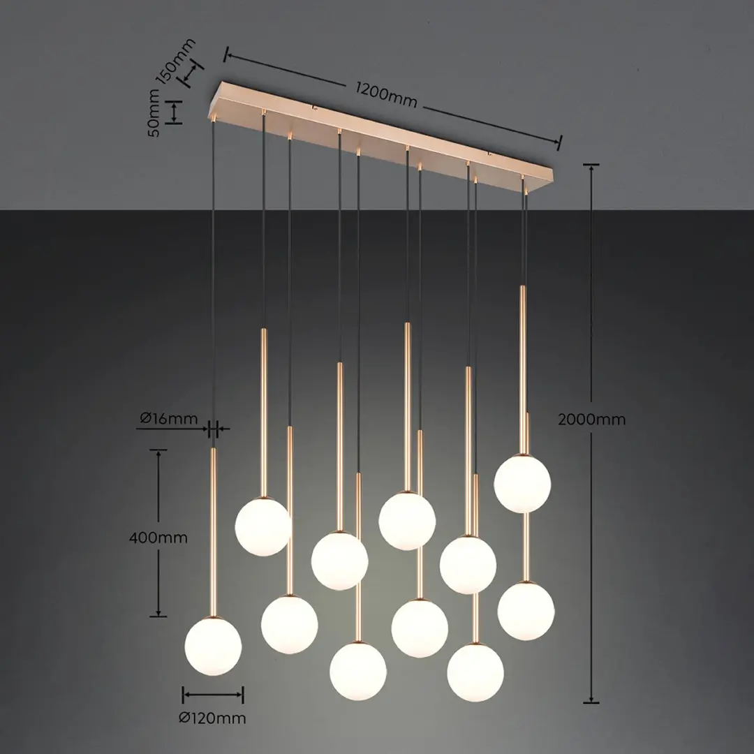 Trio Lighting Hängelampe Firano, goldfarben, Länge 129 cm, Metall,11-flg.